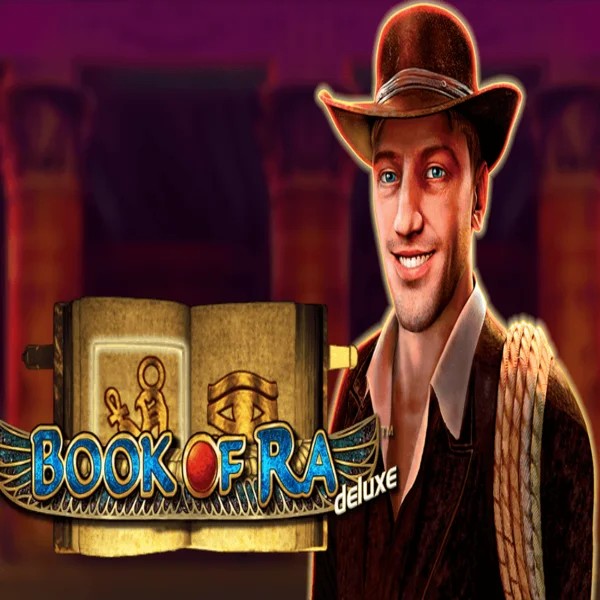 Book of Ra Deluxe slot visual from Novomatic available on luckyvibecasino.at