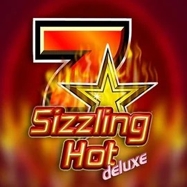 Sizzling Hot Deluxe online game logo by Novomatic on luckyvibecasino.at